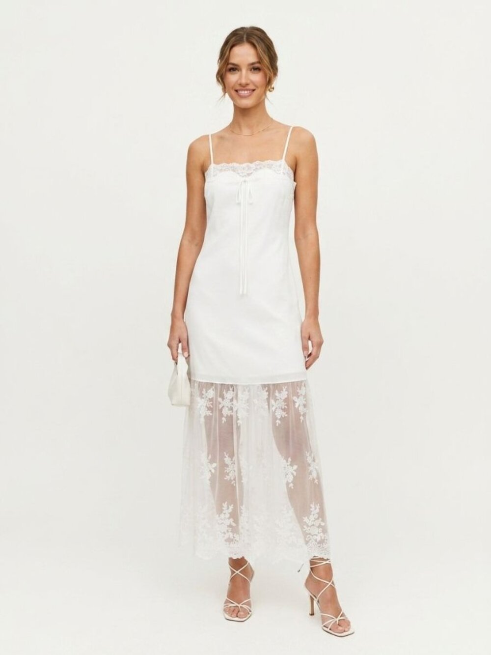 THIRTY/THIRTY L/A White Lace Trim Slip Maxi Dress NWT Size Large Cami Boho